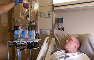 Kevin receiving stem-cell transplant