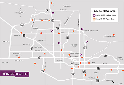 HonorHealth urgent care locations map